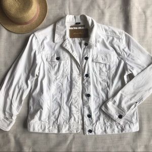 White jean jacket from Eddie Bauer